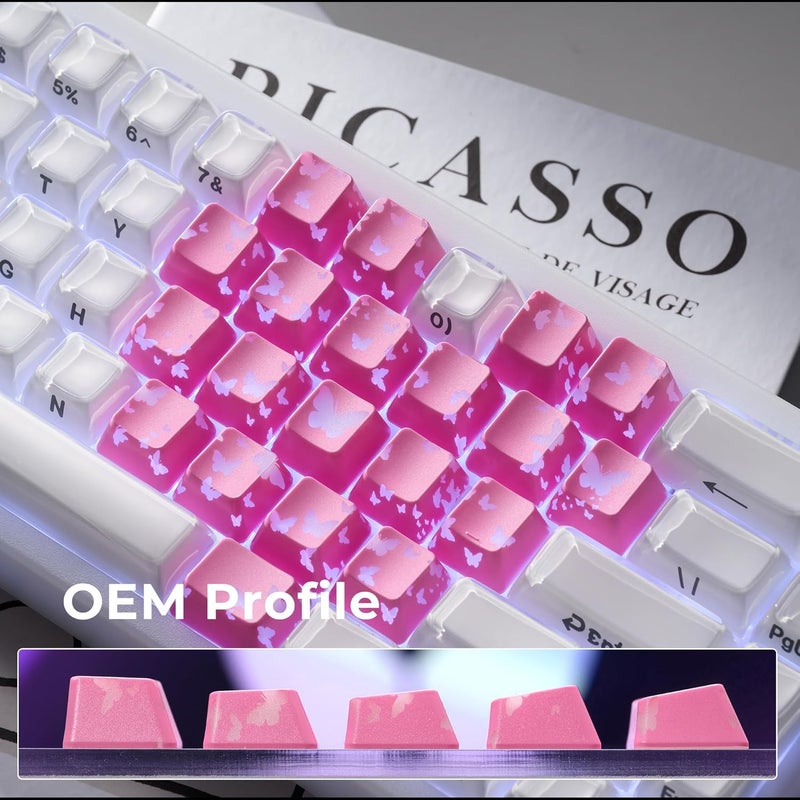 HITIME XVX Butterfly Shine Through Keycaps, Love Theme Cute Custom Keycaps, Blank OEM Profile IMD Translucent Keycap, Anime Style, for MX Switches Mechanical Keyboard, Pink（Only 21 Keys - Image 5